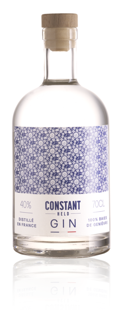 Bouteille, packaging design et étiquette de la bouteille de gin Constant Held