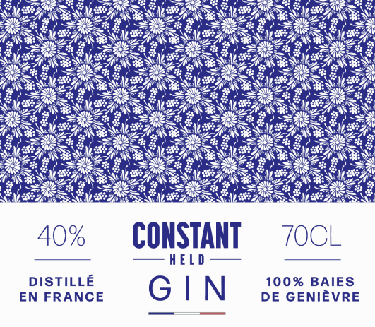 étiquette de gin, packaging design du spiritueux Constant Held