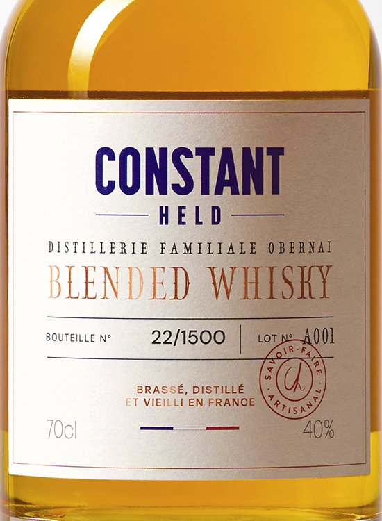 zoom sur l'étiquette de Constant Held, le whisky