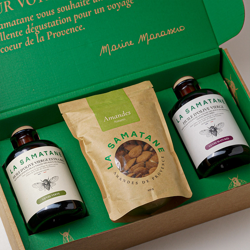 packaging, coffret carton 2 bouteille et amande